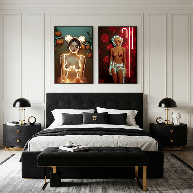 그림 액자 팝아트 인테리어소품 감귤빛 소녀 감귤그림 인물액자 미소녀 일러스트 네온스타일 거실 포인트 대형 아트포스터 이미지