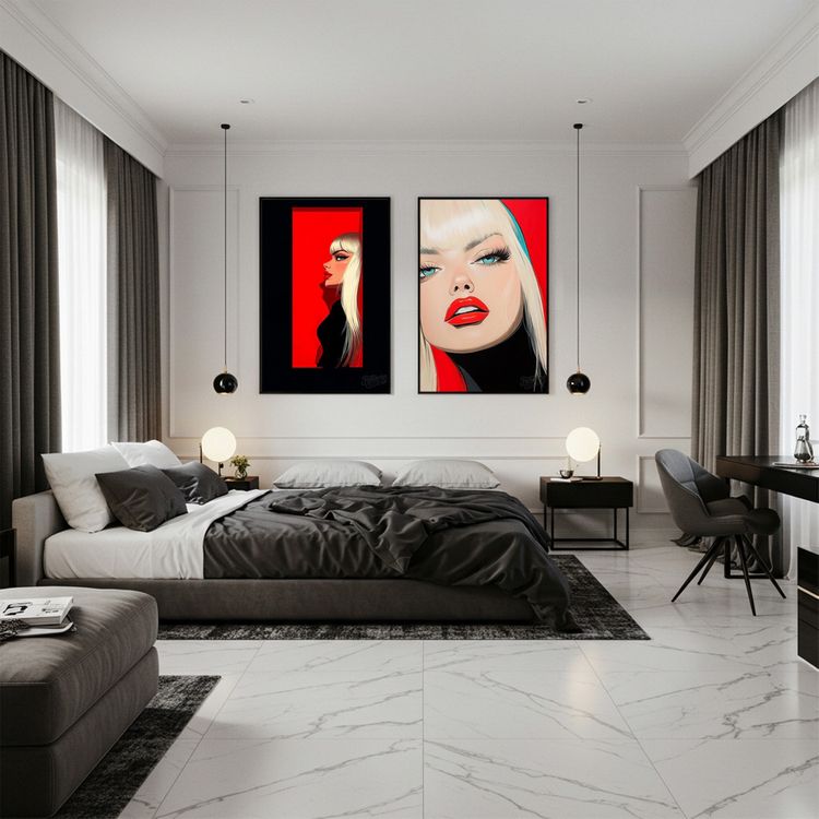 그림 액자 팝아트 인테리어소품 그림자 속의 루즈 미녀그림 여성액자 모던 아트포스터 거실 인테리어 꾸미기 벽걸이 소품 이미지