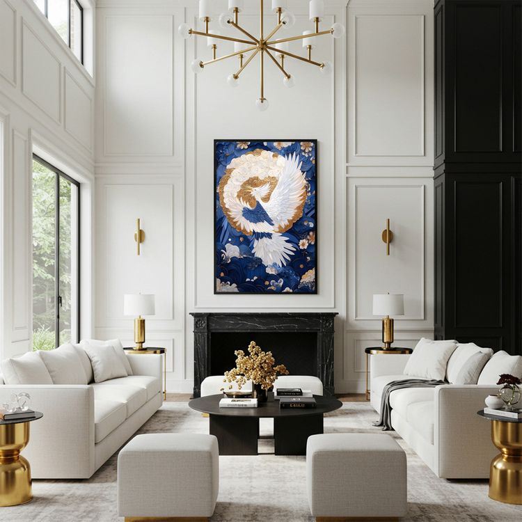 그림 액자 팝아트 인테리어소품 황금꽃 위의 노래 봉황그림 새액자 대형 거실 벽장식 고급스러운 동양풍 예술 아트포스터 이미지