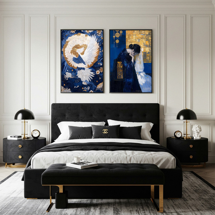 그림 액자 팝아트 인테리어소품 황금꽃 위의 노래 봉황그림 새액자 대형 거실 벽장식 고급스러운 동양풍 예술 아트포스터 이미지
