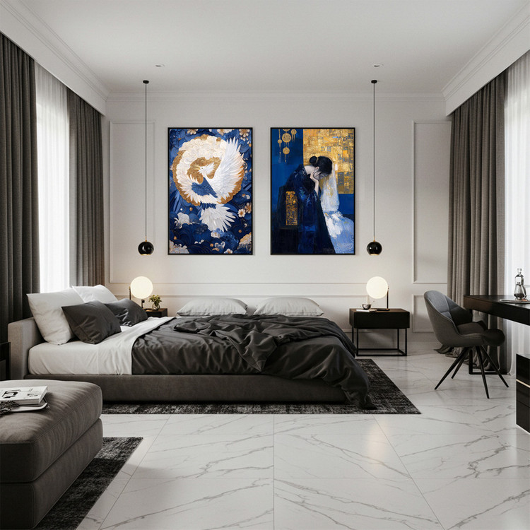 그림 액자 팝아트 인테리어소품 황금꽃 위의 노래 봉황그림 새액자 대형 거실 벽장식 고급스러운 동양풍 예술 아트포스터 이미지