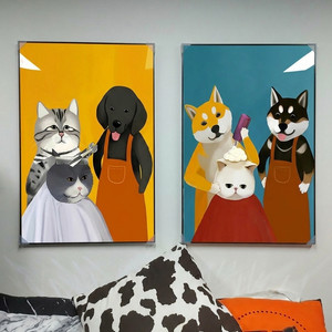 그림 액자 팝아트 인테리어소품 고양이그림 강아지액자 미용실 귀여운 동물 일러스트 거실 벽걸이 모던 액자 인테리어소품 이미지