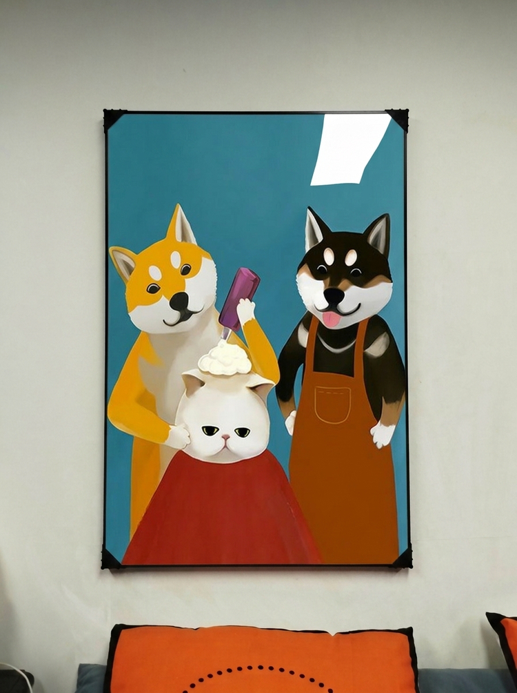 그림 액자 팝아트 인테리어소품 고양이그림 강아지액자 미용실 귀여운 동물 일러스트 거실 벽걸이 모던 액자 인테리어소품 이미지