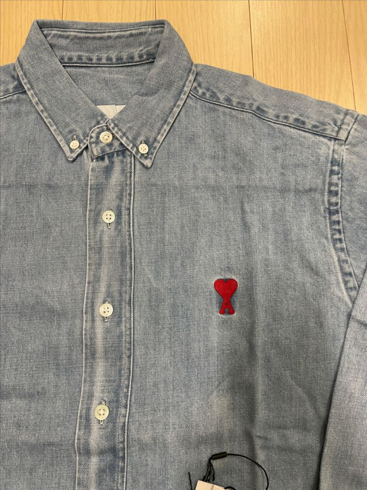 [시착 1회] 아미 ami 스몰 하트로고 코튼 셔츠 유즈드 블루 L 이미지