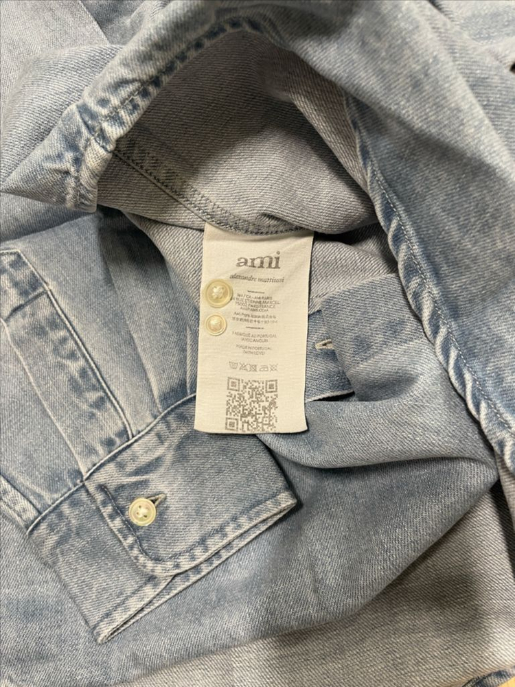 [시착 1회] 아미 ami 스몰 하트로고 코튼 셔츠 유즈드 블루 L 이미지