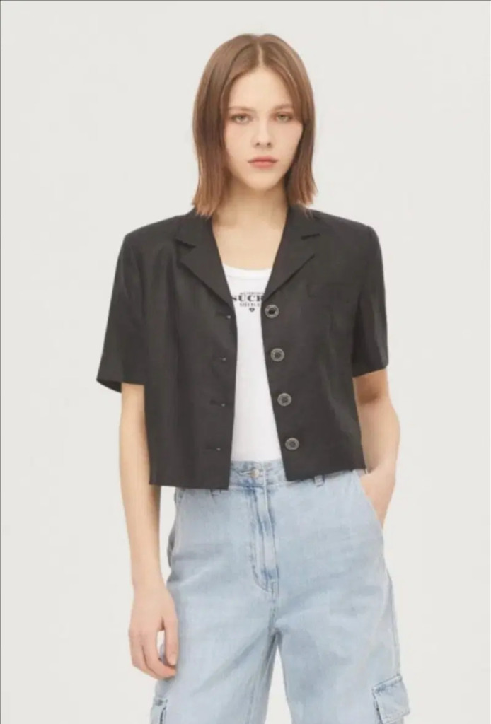 23년 시슬리 린넨100% 헤링본 반팔 숏 크롭 자켓 반팔 여름 하객룩 출근룩 올드머니룩 오피스룩 이미지