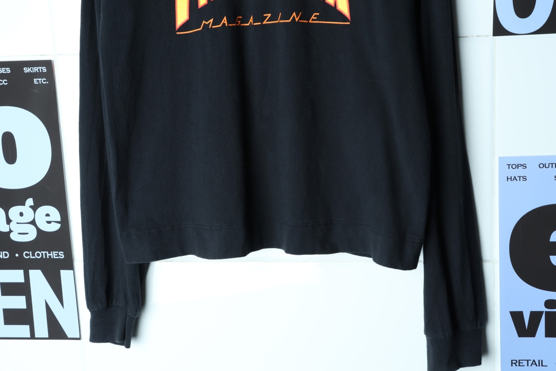 W(L-XL) 트레셔 긴팔티셔츠 불꽃 블랙 세미크롭 이미지