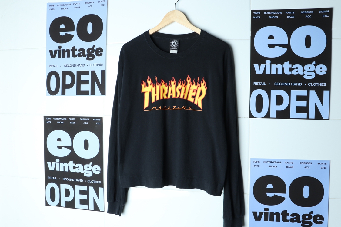 W(L-XL) 트레셔 긴팔티셔츠 불꽃 블랙 세미크롭 이미지