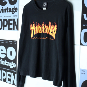 W(L-XL) 트레셔 긴팔티셔츠 불꽃 블랙 세미크롭 이미지