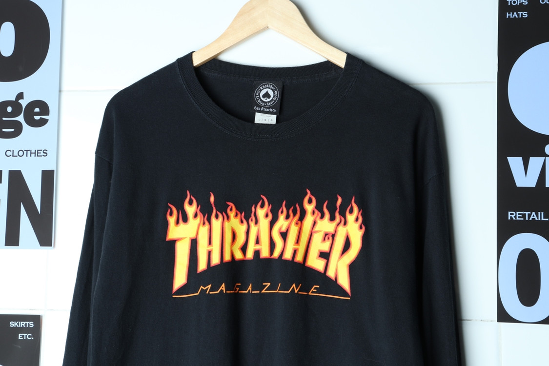 W(L-XL) 트레셔 긴팔티셔츠 불꽃 블랙 세미크롭 이미지