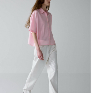 파사드패턴 코튼 크롭 하프 셔츠 핑크 M 이미지