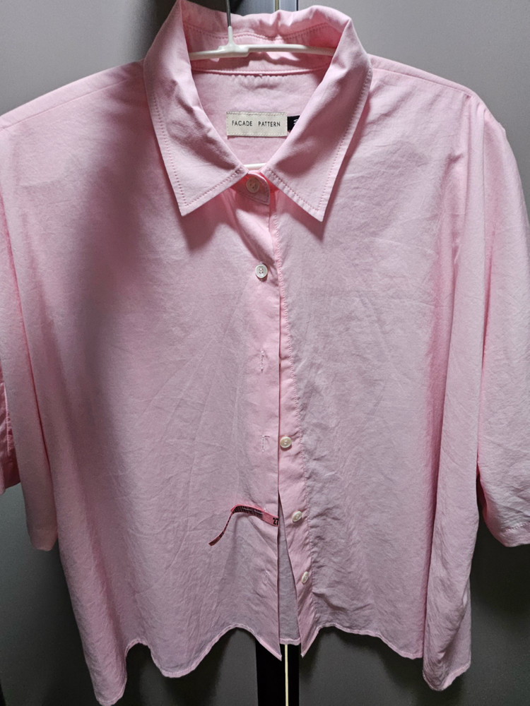 파사드패턴 코튼 크롭 하프 셔츠 핑크 M 이미지