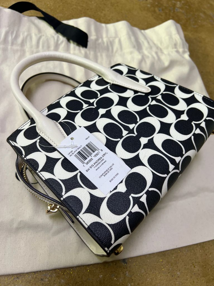 [COACH] 새상품 코치 블랙 화이트 시그니처 안드레아 캐리올 토트백 크로스백 이미지