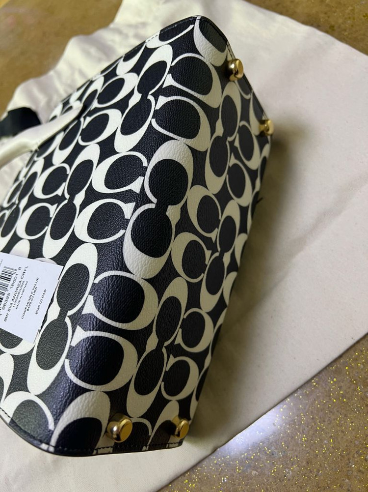 [COACH] 새상품 코치 블랙 화이트 시그니처 안드레아 캐리올 토트백 크로스백 이미지