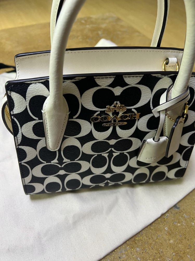 [COACH] 새상품 코치 블랙 화이트 시그니처 안드레아 캐리올 토트백 크로스백 이미지