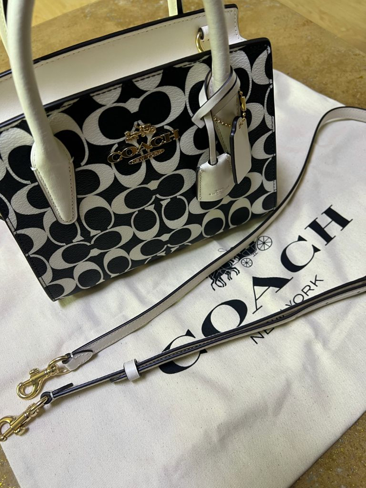 [COACH] 새상품 코치 블랙 화이트 시그니처 안드레아 캐리올 토트백 크로스백 이미지