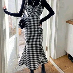 머메이드 체크 뷔스티에 롱원피스(M) 이미지