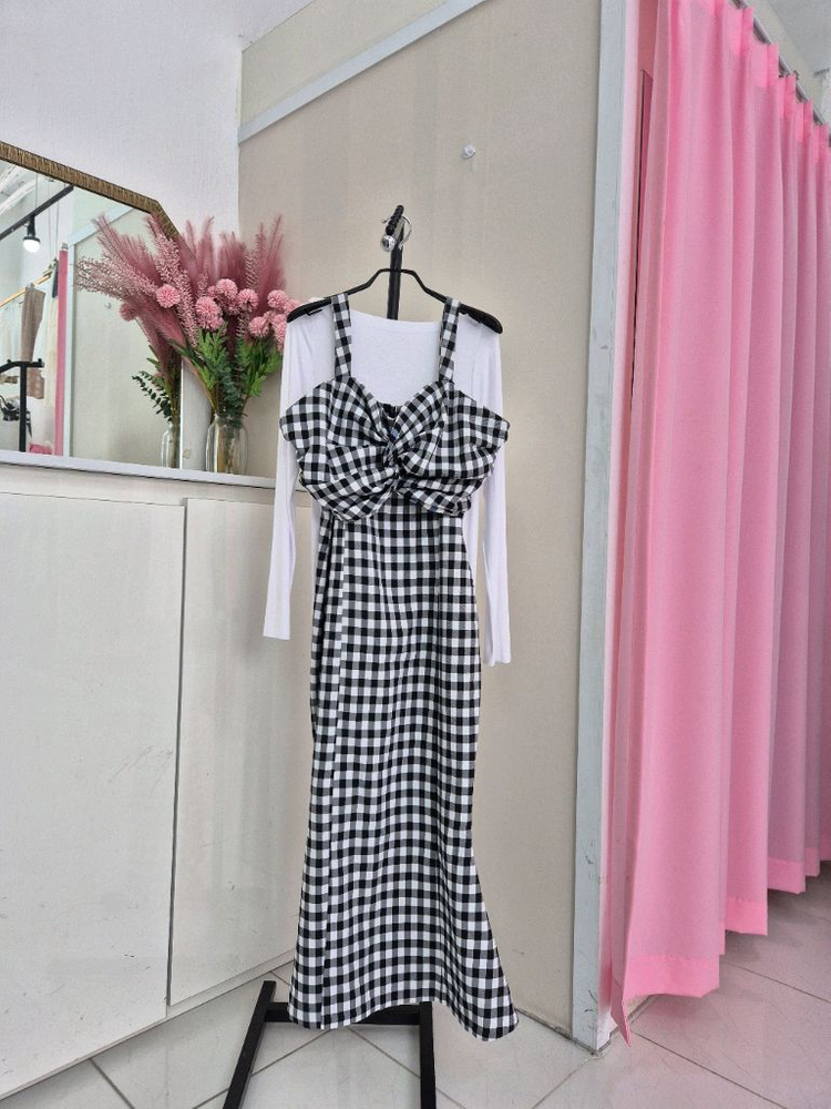 머메이드 체크 뷔스티에 롱원피스(M) 이미지