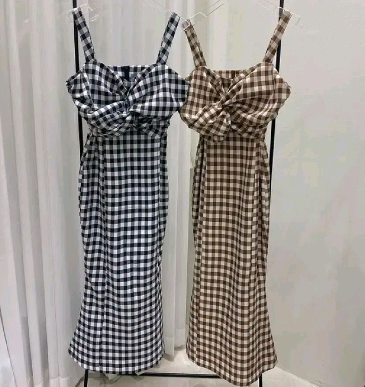 머메이드 체크 뷔스티에 롱원피스(M) 이미지