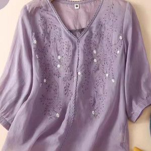 자수포인트 레이스 찰랑찰랑 시원한 여름블라우스 새상품 이미지