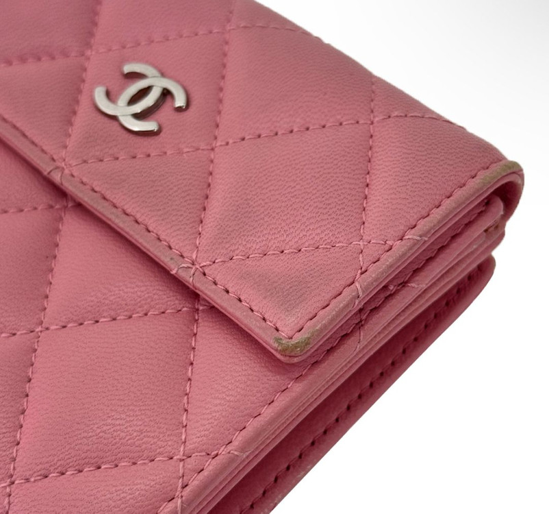샤넬 CC로고 램스킨 클래식 똑딱이 플랩 반지갑 핑크 이미지