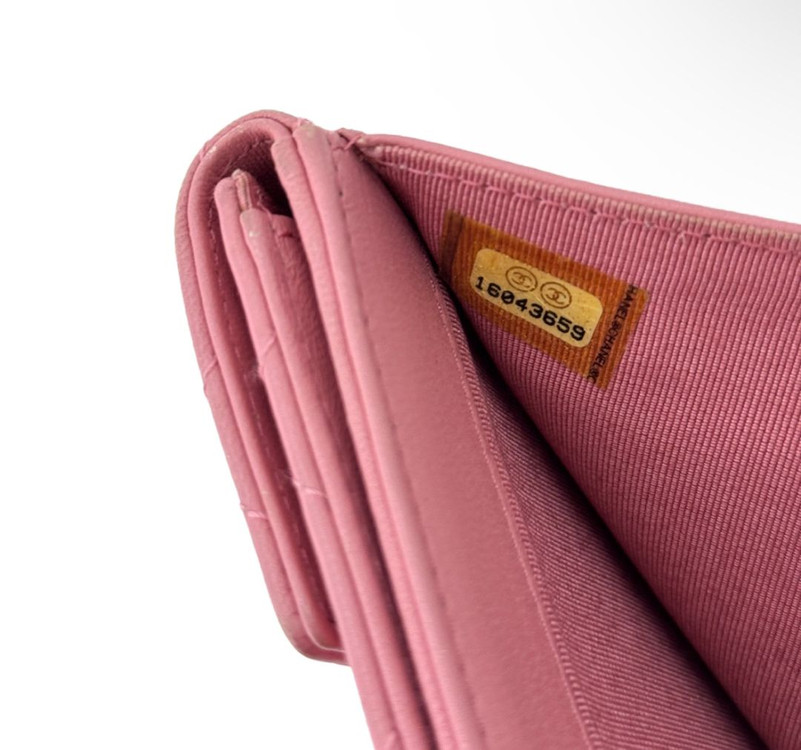 샤넬 CC로고 램스킨 클래식 똑딱이 플랩 반지갑 핑크 이미지