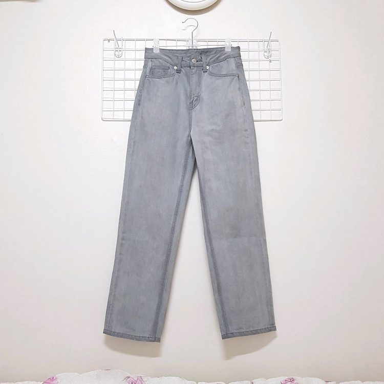 스파오 하이웨이스트 일자핏 그레이진 연회색 데님 청바지 64사이즈 (25~26사이즈) 이미지