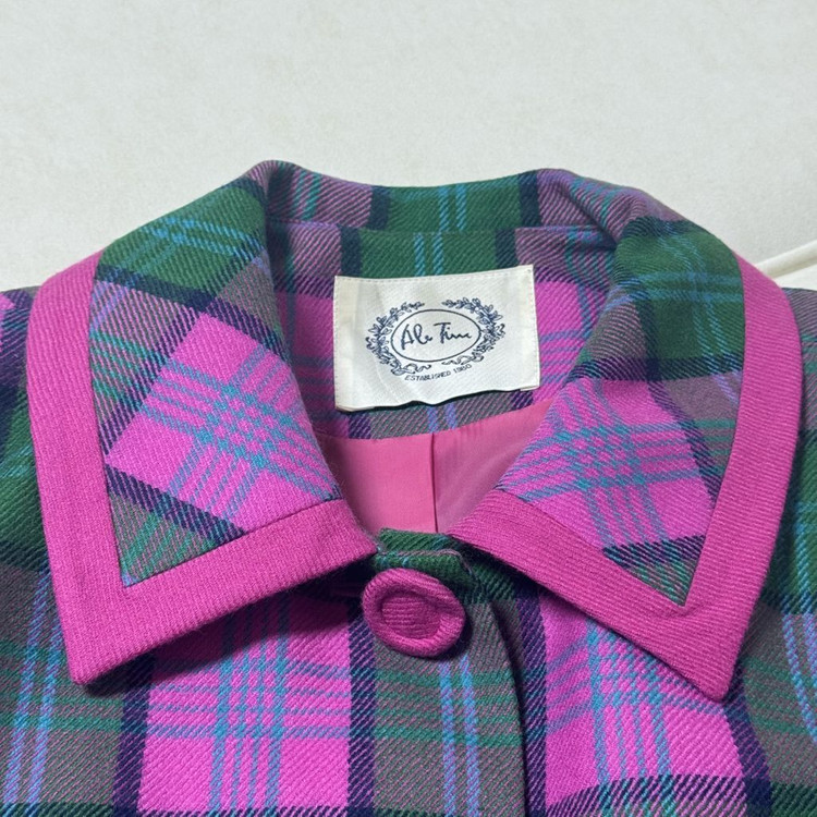 일본 수입 핑크 그린 체크 자켓 이미지