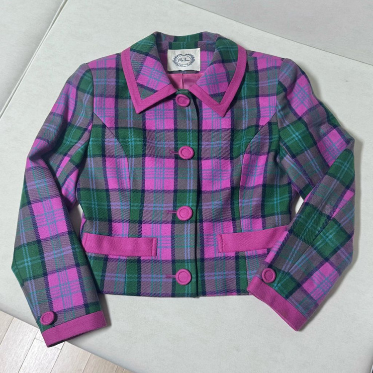 일본 수입 핑크 그린 체크 자켓 이미지