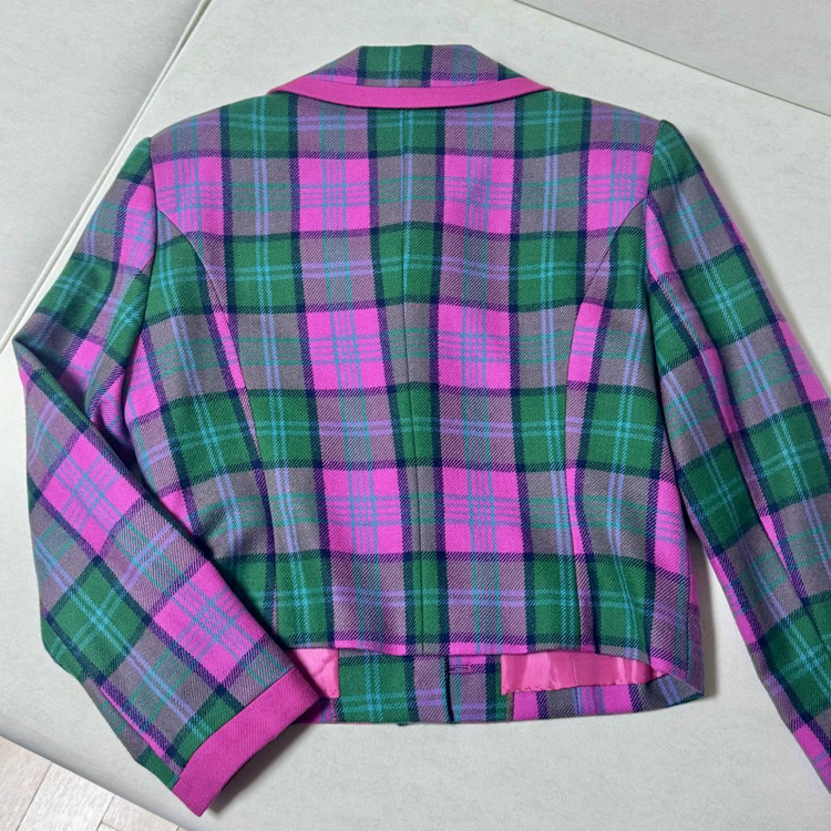 일본 수입 핑크 그린 체크 자켓 이미지