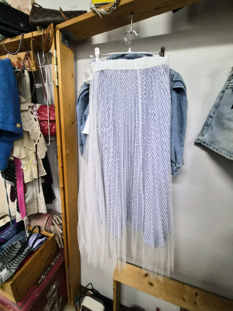 스톤비즈 벌룬 반팔 데님자켓.지고트 레이스 원피스 이미지