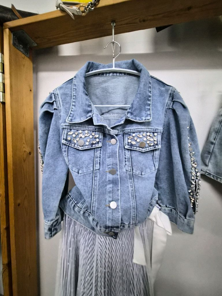 스톤비즈 벌룬 반팔 데님자켓.지고트 레이스 원피스 이미지