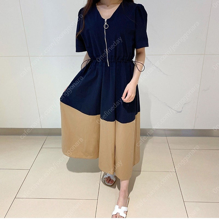 [새상품] 네이비 집업 바스락 롱원피스 이미지