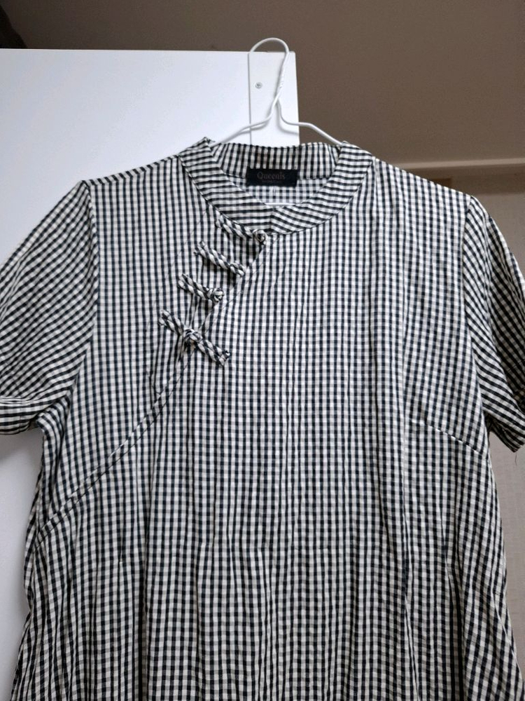 체크무늬 차이나넥프릴 롱원피스 이미지