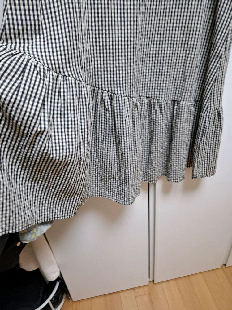 체크무늬 차이나넥프릴 롱원피스 이미지