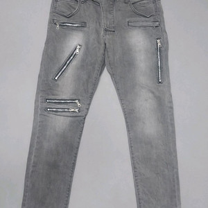 [32] 발망 그레이워싱 지퍼디자인 테이퍼드진 청바지 이미지