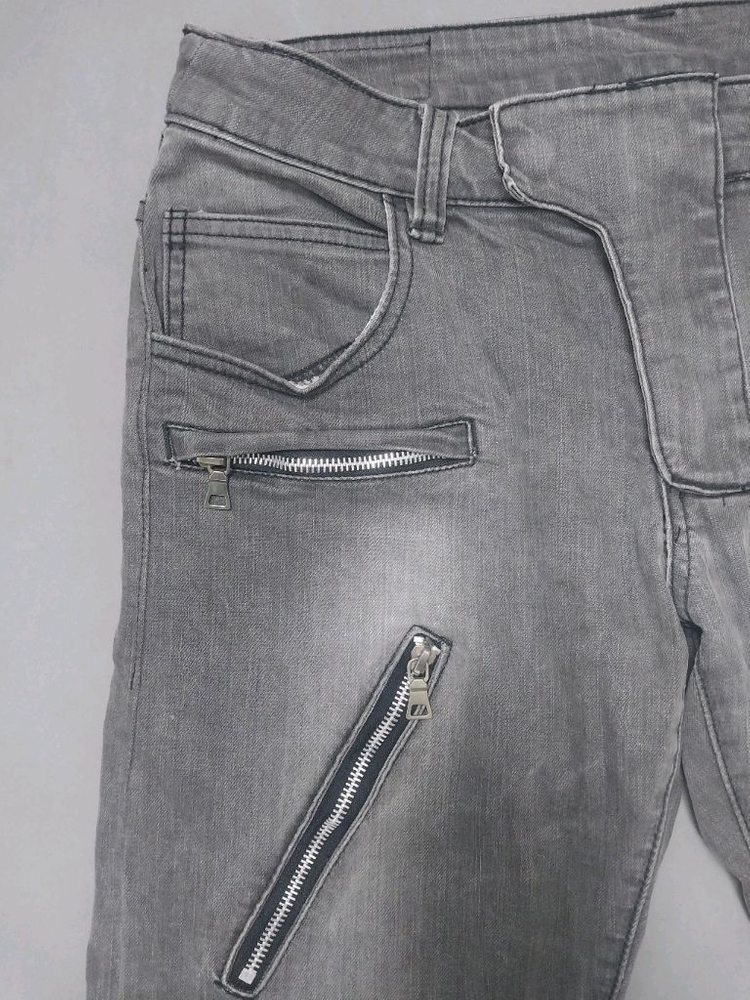 [32] 발망 그레이워싱 지퍼디자인 테이퍼드진 청바지 이미지