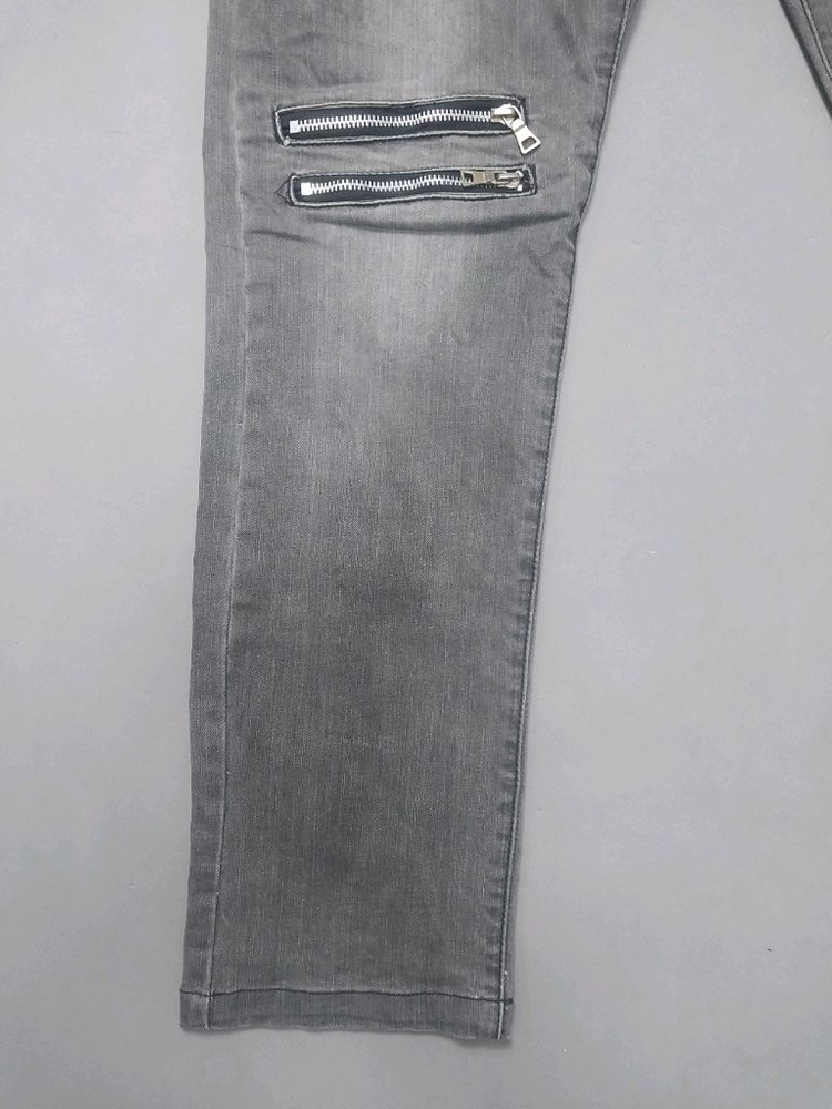 [32] 발망 그레이워싱 지퍼디자인 테이퍼드진 청바지 이미지