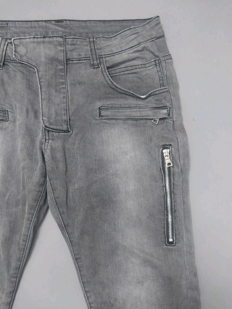 [32] 발망 그레이워싱 지퍼디자인 테이퍼드진 청바지 이미지