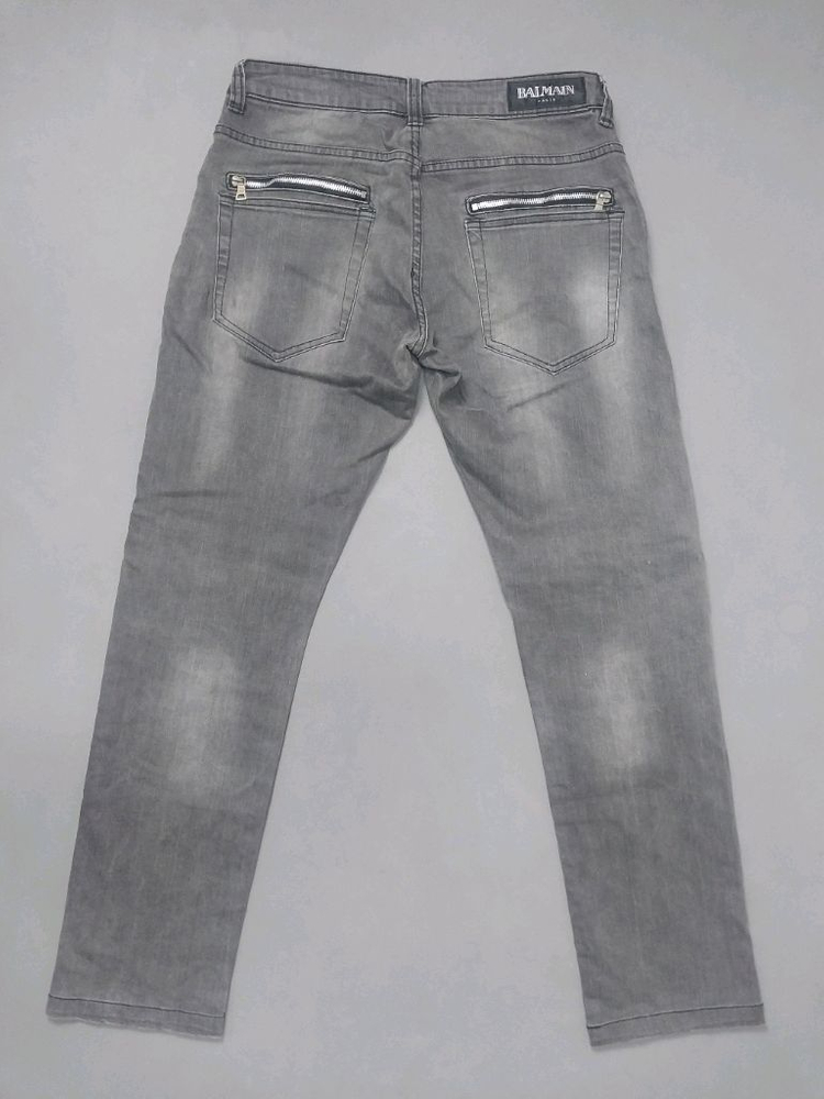 [32] 발망 그레이워싱 지퍼디자인 테이퍼드진 청바지 이미지