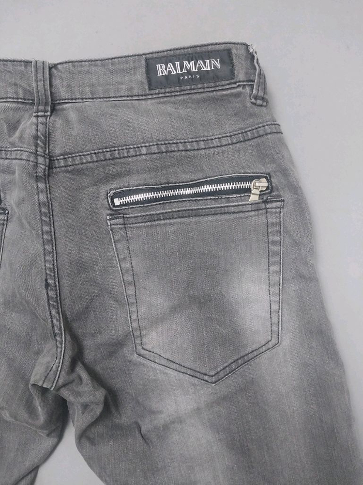 [32] 발망 그레이워싱 지퍼디자인 테이퍼드진 청바지 이미지