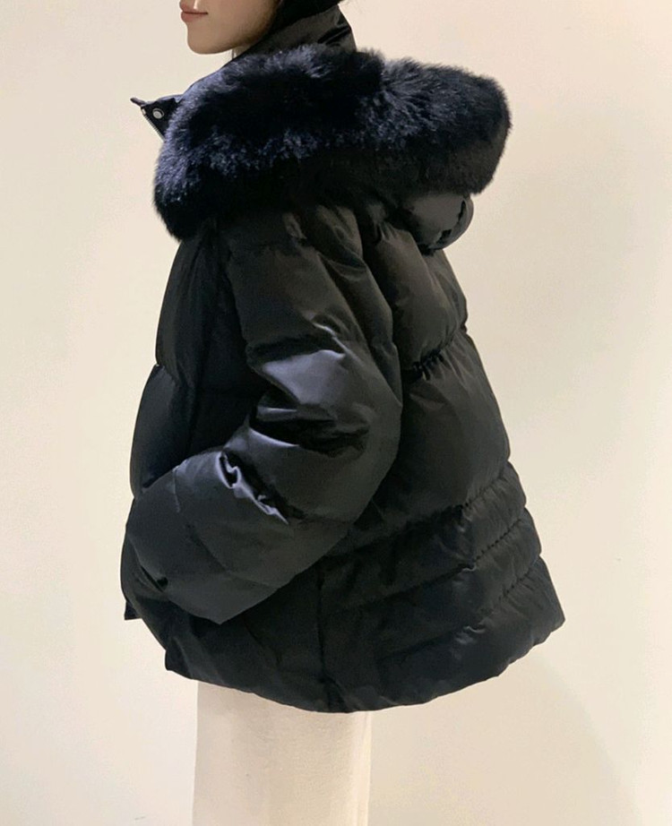 새상품) 어라운드율 안젤리나 구스 패딩 블랙 컬러 A라인 폭스퍼 이미지