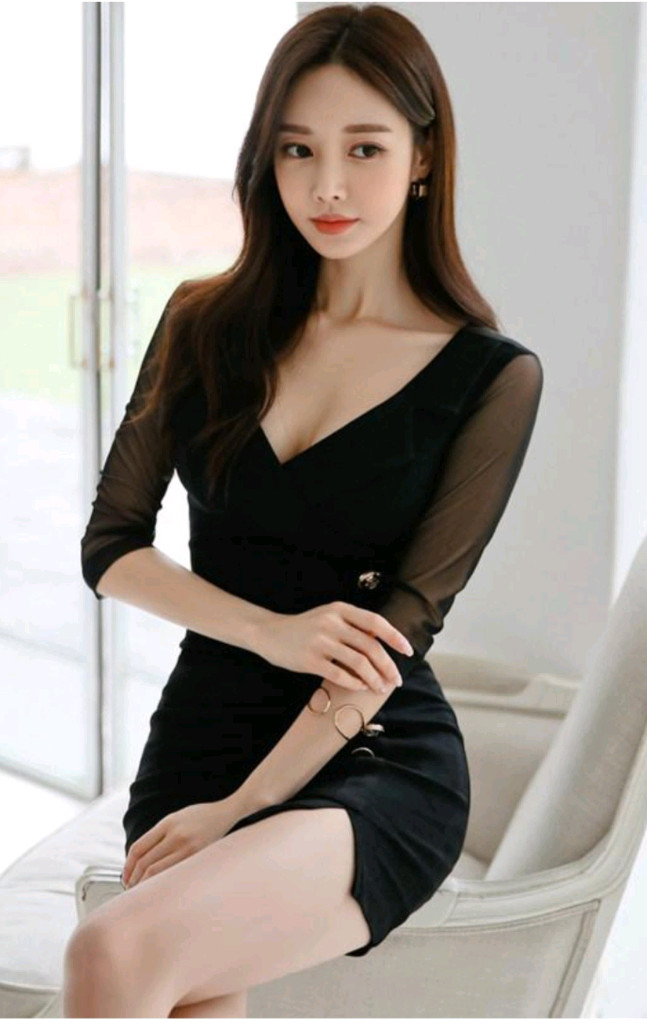 블랙 시스루 소매 미니원피스 XL 55-66 이미지