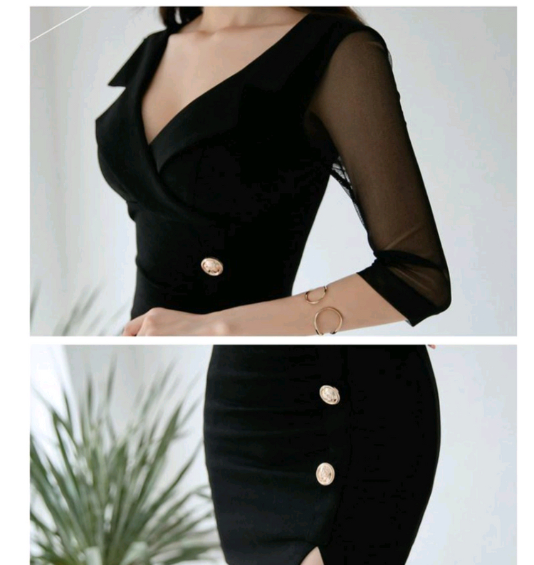 블랙 시스루 소매 미니원피스 XL 55-66 이미지