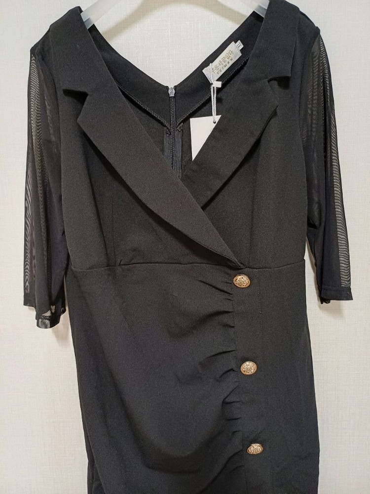 블랙 시스루 소매 미니원피스 XL 55-66 이미지