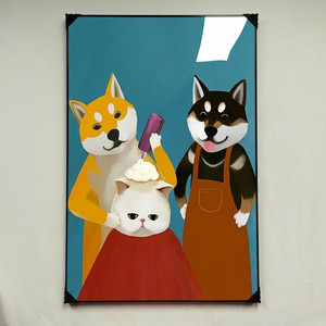 그림 액자 팝아트 인테리어소품 시바견 강아지그림 고양이액자 미용실 테마 아트워크 귀여운 동물 거실 벽걸이 대형 장식 이미지