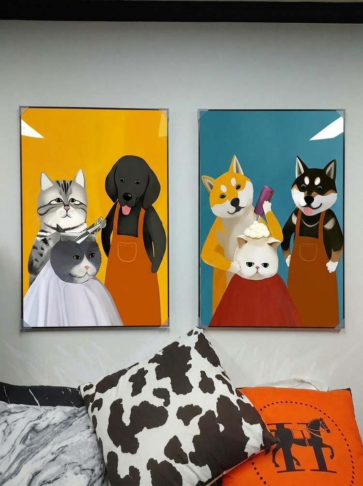 그림 액자 팝아트 인테리어소품 고양이그림 강아지액자 미용실 귀여운 동물 아트 포스터 거실 벽면 장식 개업 선물 추천 이미지