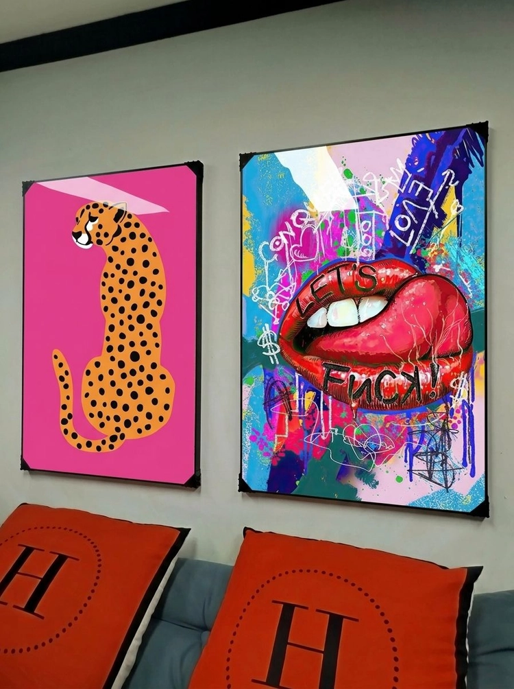 그림 액자 팝아트 인테리어소품 치타그림 표범액자 입술그림 립아트 2종 세트 대형 거실 벽걸이 장식용 모던 아트 포스 이미지