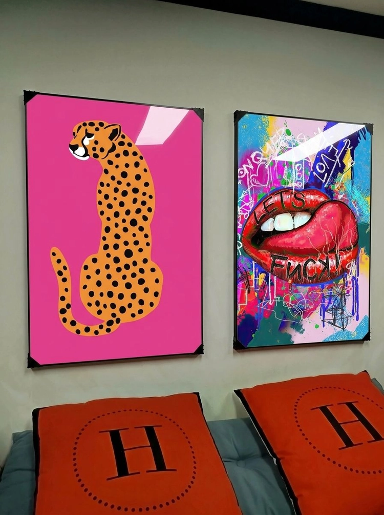 그림 액자 팝아트 인테리어소품 치타그림 표범액자 입술그림 립아트 2종 세트 대형 거실 벽걸이 장식용 모던 아트 포스 이미지