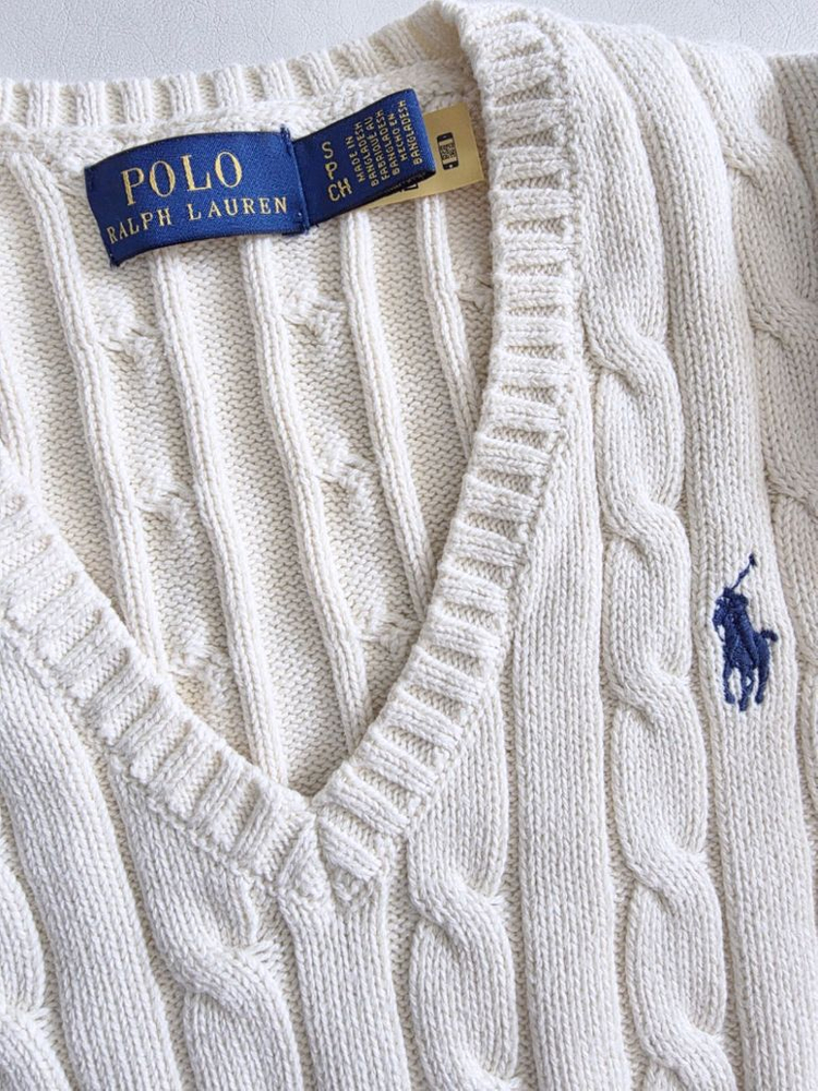 폴로 랄프로렌 케이블 브이넥 니트 S 아이보리 (1회착용) 이미지